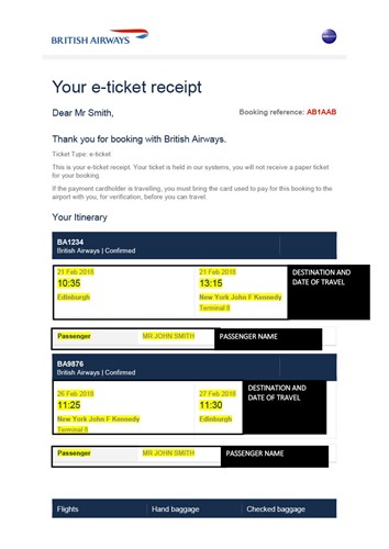 e-Ticket receipt example